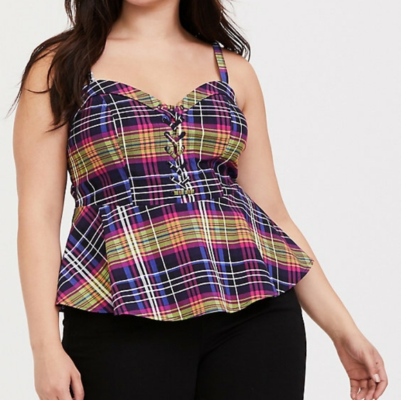 torrid Tops - Torrid Plaid Bengaline Peplum Top